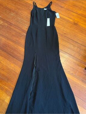 Dress the Population Black Spaghetti-Strap Maxi Gown with Front Slit Size Small